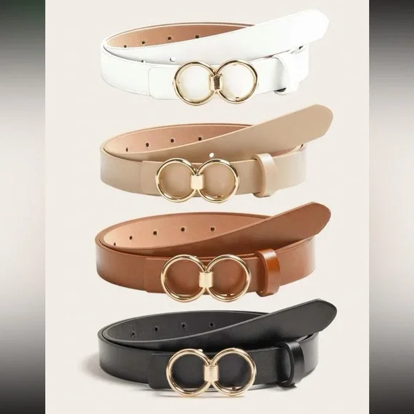Vegan Leather Leopard Print Circle Buckle Skinny Belt Set Beige Brown Leopard Print Triple Circle Belt | Yours Clothing main image 3